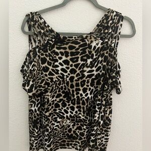 Leopard Print Cold Shoulder Strappy Sleeve Size L 95% Polyester / 5% Spandex